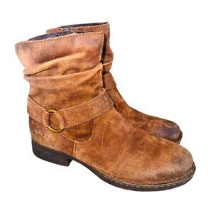 Born Cory Womens Brown Leather Distressed Slouch Ankle Boots Buckle Detail 9M